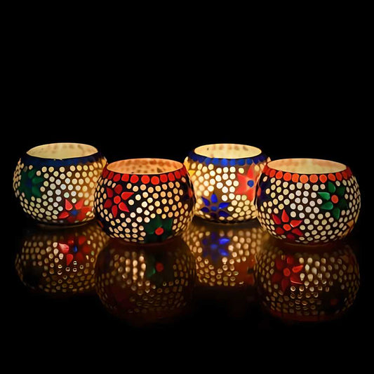 Craft India Set of 4 Mosaic Glass Decorative Tea Light Holder